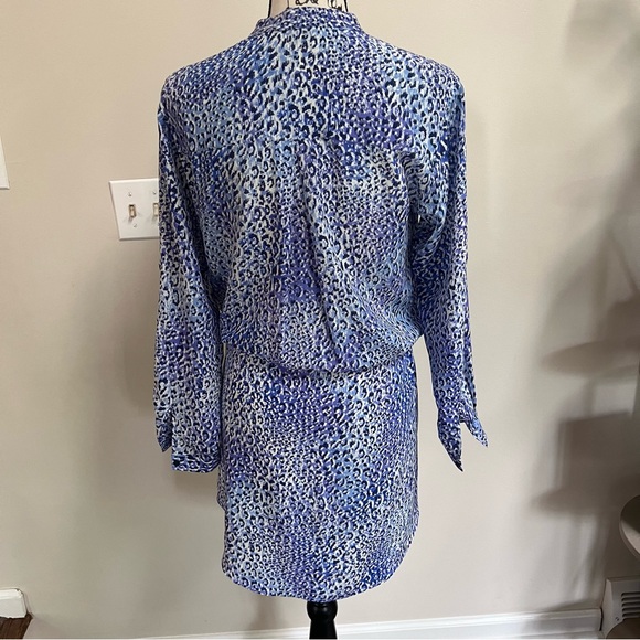 Rebecca Taylor silk long sleeve dress blue leopard print tie waist size 0 - Picture 4 of 6
